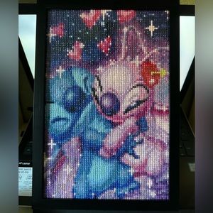 Stitch and Angel completed diamond art, in frame glue sealant added.